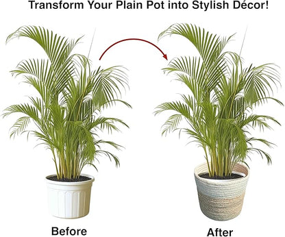 Planter Basket Set – 5-Piece Handwoven Jute Planter Basket for Home Decor, Nursery, or Indoor Plants (5'' to 8'' Diameter, 4.75'' to 7.75'' Height) – Fold & Wrinkle Free - Speckled Gray with White Top
