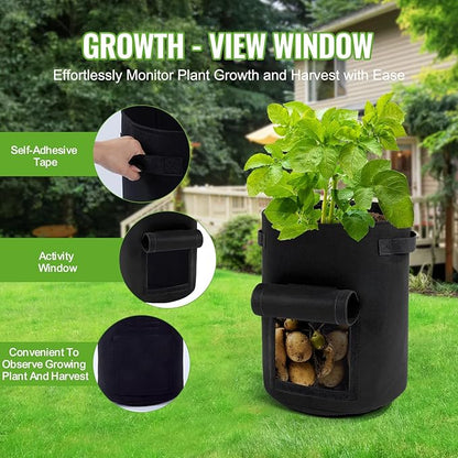 Backyard Expressions 10-Gallon Potato Grow Bags – Set of 4 Fabric Planter Bag with Harvest Window & Handles – Reusable, Breathable, Durable for Vegetables, Herbs & Root Crops