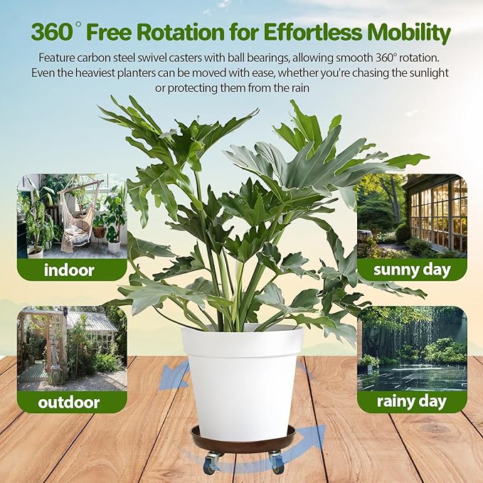 20 inch Plant Saucer Rolling Plant Caddy Rolling Plant Stand with Wheels Plant Tray with Wheels, Heavy Duty Metal, Locking, Sturdy, Rust-Resistant Finish, Easy to Move,Copper 550 lb Capacity