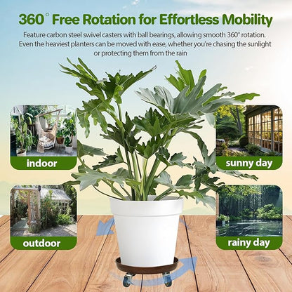 Plant Saucer 16" Rolling Plant Caddy Rolling Plant Stand with Wheels – Heavy Duty Metal, Locking, Sturdy, Rust-Resistant Finish, and Easy to Move, 420 lb Capacity