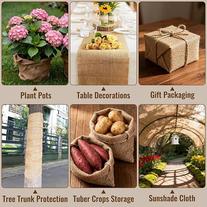 40'' x 30 Feet Burlap Fabric Roll 10 Yard, Natural Jute Fabric for Winter Tree Wrap Plant Covers Freeze Protection with 164 Feet Jute Rope, DIY Rustic Wedding Garden Outdooor Christmas Decoration