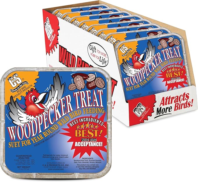 C&S Woodpecker Suet Treat, Outdoor Wild Bird Food for Woodpeckers, Flickers and More, 8 Pack