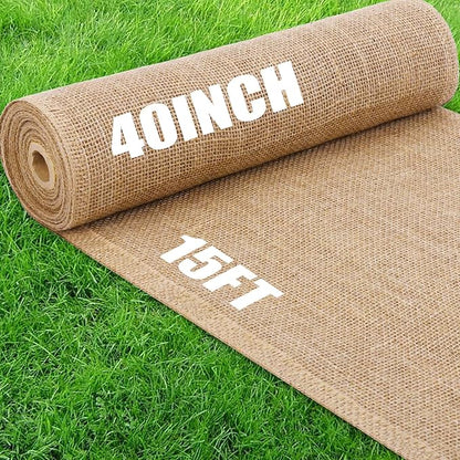 40" x15 Feet Burlap Fabric Natural Burlap Roll Multipurpose Burlap Tree Wrap Premium Weed Barrier Erosion Jute Fabric for Gardening, Weddings, Crafts & Holiday Decor – Wedding Aisle Runner