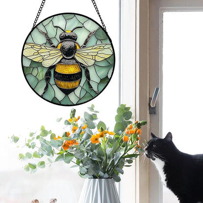 Stained Glass Window Hanging 4 Pcs Set Butterfly Dragonfly Bee Ladybug 9.8" - Suncatcher Door Garden Sun Catcher Decor Birthday Mother's Day for Mom Woman Nana Men