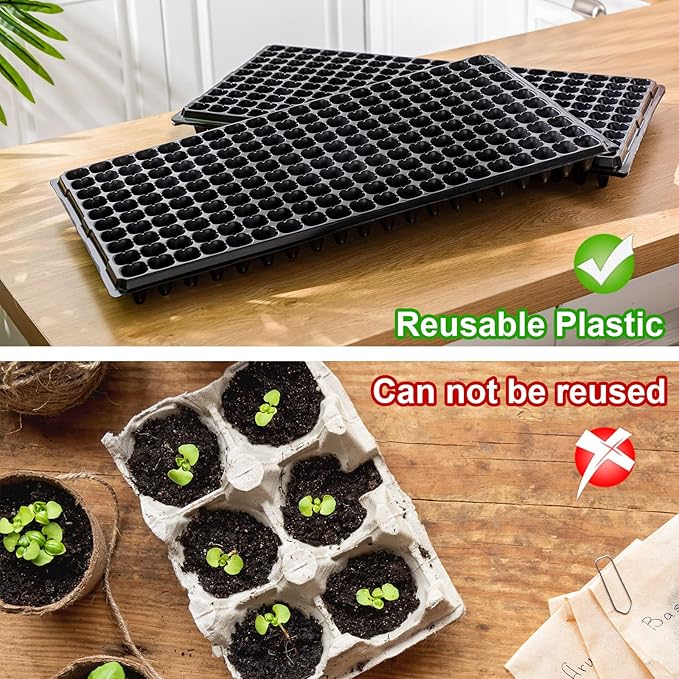 Eccliy 20 Pack 200 Cell Seedling Trays Seed Starter Kit Plant Starter Tray Durable Plastic Gardening Germination with Drain Holes Nursery Pots Mini Propagator for Growing Propagation