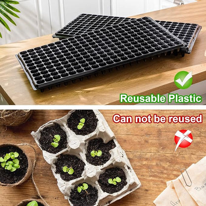 Eccliy 20 Pack 200 Cell Seedling Trays Seed Starter Kit Plant Starter Tray Durable Plastic Gardening Germination with Drain Holes Nursery Pots Mini Propagator for Growing Propagation