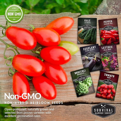 Italian Heirloom Vegetable Seeds – 6 Variety Garden Collection for Planting with Romanesco Broccoli, Roma Tomato, Marconi Pepper, & More – Non-GMO Vegetables for Home Gardens – Survival Garden Seeds