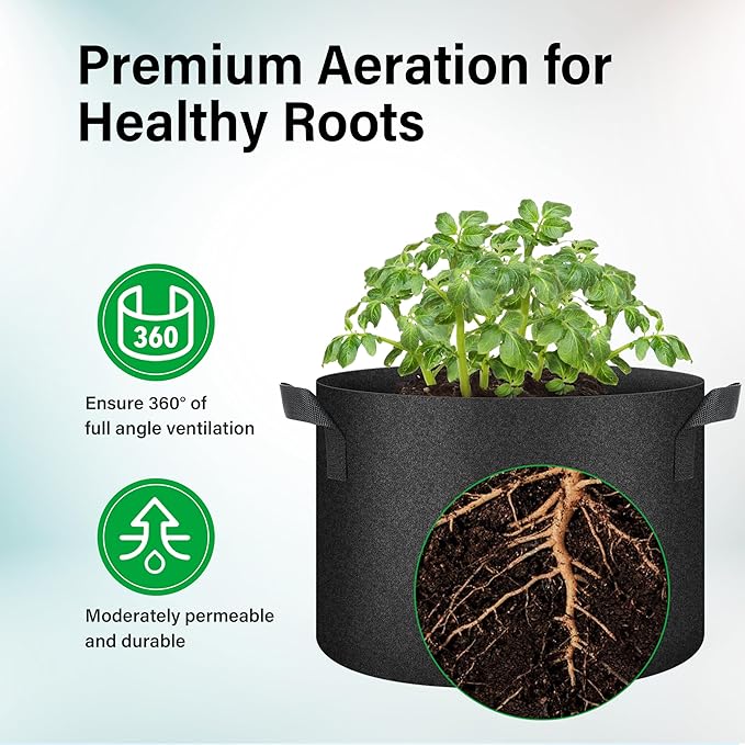 YSSOA 10-Pack 10 Gallon Grow Bags, Aeration Nonwoven Fabric Plant Pots with Handles, Heavy Duty Gardening Planter for Potato, Tomato, Vegetable and Fruits, Black 2024 Version