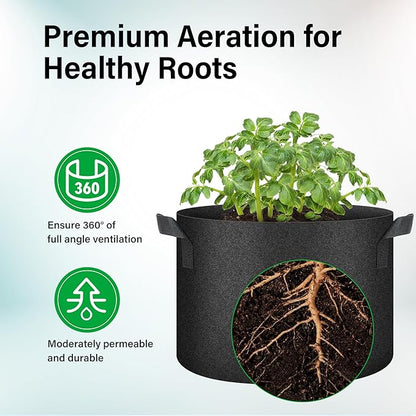 YSSOA 10-Pack 10 Gallon Grow Bags, Aeration Nonwoven Fabric Plant Pots with Handles, Heavy Duty Gardening Planter for Potato, Tomato, Vegetable and Fruits, Black 2024 Version