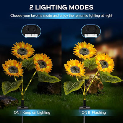 6 Pack Solar Garden Lights Outdoor, 2 Lighting Modes Warm White LED Waterproof Solar Powered Sun Flowers Landscape Light for Outside Yard, Patio, Pathway Decorative, Décor, Gifts