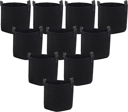 Sunnydaze 10-Pack of 5-Gallon Garden Grow Bags for Vegetables - Black 300 GSM Non-Woven Polypropylene Felt Fabric Flower Pots and Planters with Handles - Gardening Containers