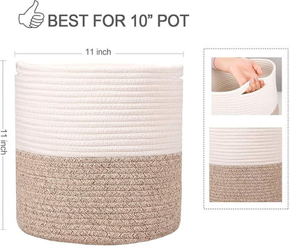 Planter Baskets for Indoor 11" Planters Cotton Rope Flower Plant Pots Cover,Woven Storage Baskets for Crafts, Organization Modern Home Decor 11"x11"Khaki
