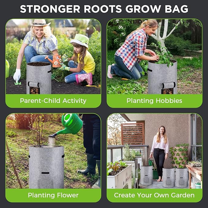 2 Pack 30 Gallon Potato Grow Bags with Harvest Window, Durable Garden Planter Bags with Handles for Potatoes, Tomatoes, and Vegetables - Indoor & Outdoor Gardening Supplies (Gray)