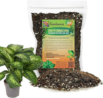Gardenera Premium Dumb Cane Potting Soil Mix - Ideal Blend for Growing Robust and Healthy Dumb Cane Plants - 3 Quart