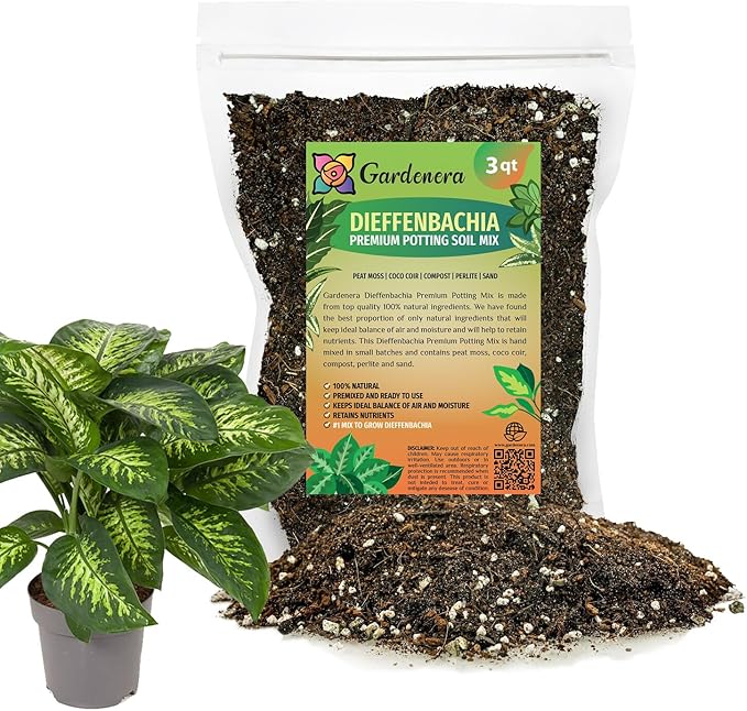 Expert Dumb Cane Plant Potting Soil Mix by Gardenera - Enhance Growth with Our Nutrient-Rich Blend (3 Quart)