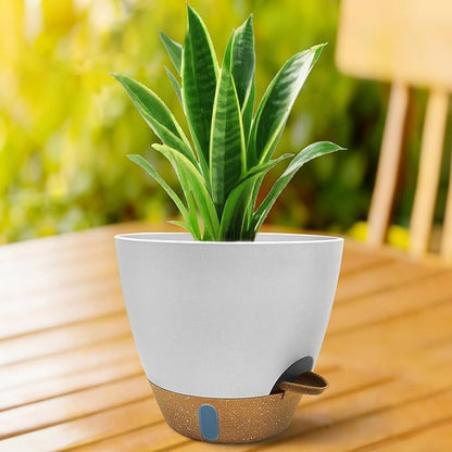 MNKXL 12"/10"/9"/8" Self Watering Pots with Visual Water Window,Extra Large Self Watering Plant Pots with Drainage Holes & Saucers,White Planters for Indoor Plants,4-Pack