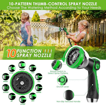 Non-Expanding Garden Hose 25 ft, Lightweight Hose & Flexible Water Hose With 10-Pattern Spray Nozzle, Kink-Free Design, Durable Leakproof Yard Outdoor Hose, Portable Storage Strap, 25 Feet