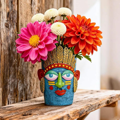 Unique Plant Pots - Abstract Picasso Face Flower Pot, Funky Planters for Indoor Plants, Cool Head Planter for Outdoor Garden & Home Decor