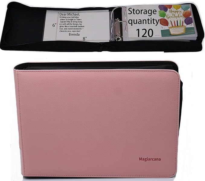 greeting card organizer binder and birthday card holder book,christmas card photo album,binder for greeting cards with sleeves,Suitable for 5x7in, 4x6in, 3x5in cards holds 120 cards (pink)