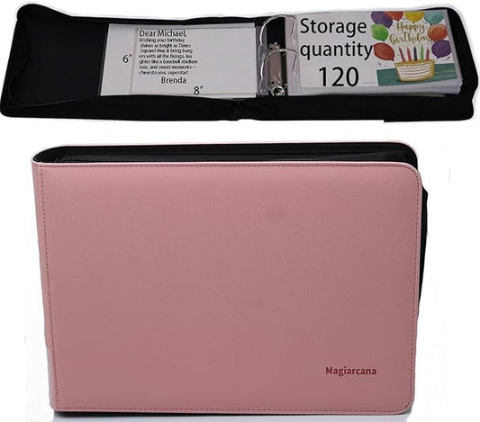 greeting card organizer binder and birthday card holder book,christmas card photo album,binder for greeting cards with sleeves,Suitable for 5x7in, 4x6in, 3x5in cards holds 120 cards (pink)