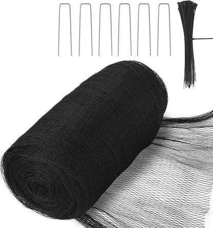Bird Netting for Garden, 49 x 49FT Heavy Duty Anti Bird Netting Mesh with Ties and Landscape Staples for Vegetable, Fruit Trees & Other Plants, Lasting Against Birds Squirrels and Poultry, Black
