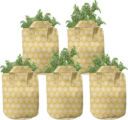 Ambesonne Purple Grow Bags 5-Pack, Checked Tartan Plaid Layout, Heavyduty Fabric Pots with Handles for Plants, Purple Pink
