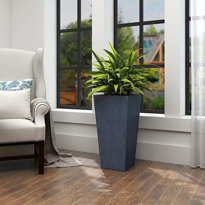 Kante 24.4" H Concrete Tall Tapered Planter, Large Outdoor Indoor Garden Plant Pot with Drainage Hole and Rubber Plug Home and Patio, Dark Gray