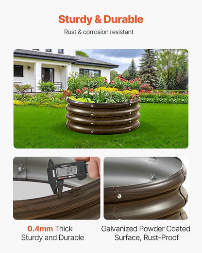 VEVOR 3 Pcs 2x2x1ft Round Galvanized Raised Garden Bed Kit, Outdoor Metal Raised Beds for Gardening Vegetables, Easy Assembly Garden Planter Box for Flowers Fruits with Open Base