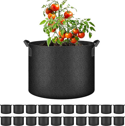 Simple Deluxe 5 Gallon 20 Pack Grow Bags with Handles, Vegetable/Flower/Plant Nonwoven Aeration Fabric Plant Pots Gardening Planter for Potato, Tomato and Fruits, Black