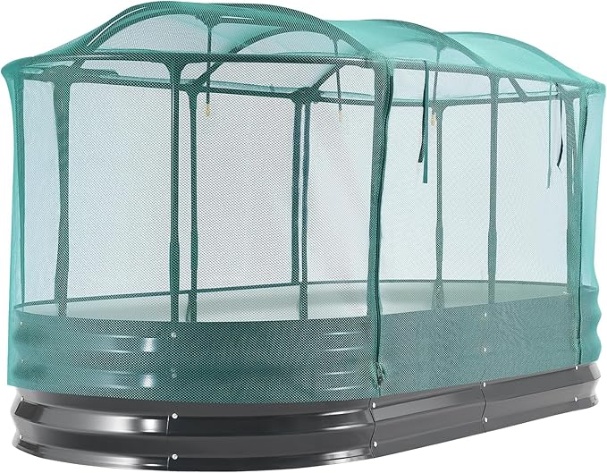 VEVOR 6x3x1FT Metal Raised Garden Bed Kit with Self Watering System and Mesh Cover, Oval Outdoor Galvanized Planter Raised Beds for Gardening Planting Flowers Fruits Vegetables