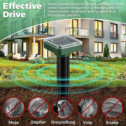 Mole Repellent Solar Powered 10 Pack,Ultrasonic Vole Repellent Outdoor, IP 44 Waterproof Animal Deterrent for Yard Garden,Effective Get Rid of Gopher Raccoon Squirrel Groundhog Chipmunk
