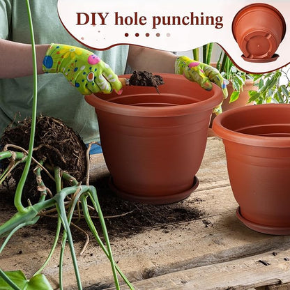 12 Pack 10'' Plastic Plant Pots Round Planter Pots with Saucer Tray Seedling Pots with Holes Seed Resin Plant Pot Starting Nursery Flower Container with Pallet for Garden Outdoor Indoor