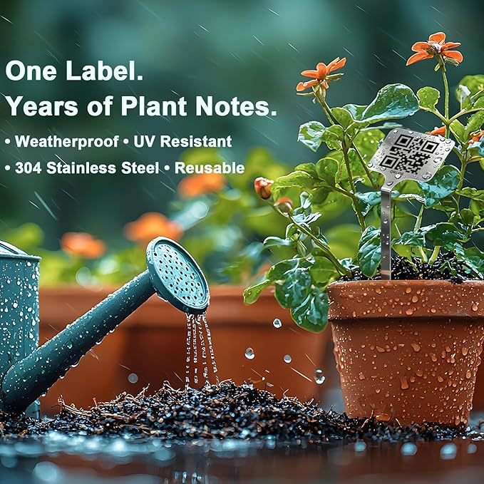 QR Plant Labels, Scan-to-Record Plant Care Tracker & Garden Journal, 304 Stainless Steel Outdoor Waterproof Tags Markers for Seeds and Herbs, Gift for Gardeners, 20 pcs