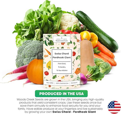 Fordhook Giant Swiss Chard Seeds – Heirloom Non-GMO Swiss Chard Seeds for Planting Outdoors & Containers, Large Green Leaf Chard | Woods Creek Seeds