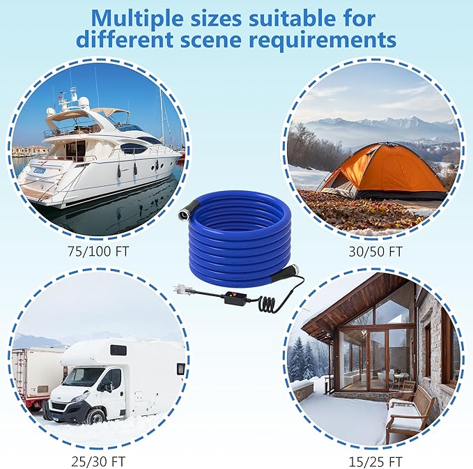 KORVOS 100FT RV Heated Water Hose for RV, Heated Drinking Water Hose with Insulation Sponge Anti-freeze&Leak-proof, Lead and BPA Free Heat Water Hoses, Heater Garden Hose Suitable for Winter&Camping
