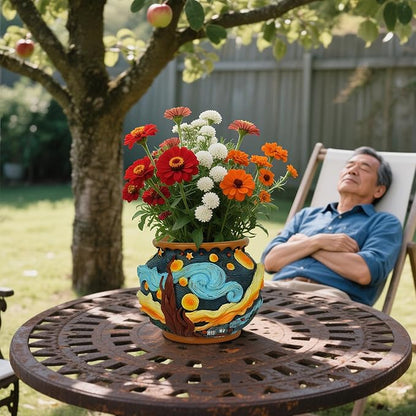 Plant Pots with Drainage Holes - Cute Unique Starry Sky Theme Flower Pots - Decorative Planter for Indoor/Outdoor, Funny Plant Pots for Home Garden Decor