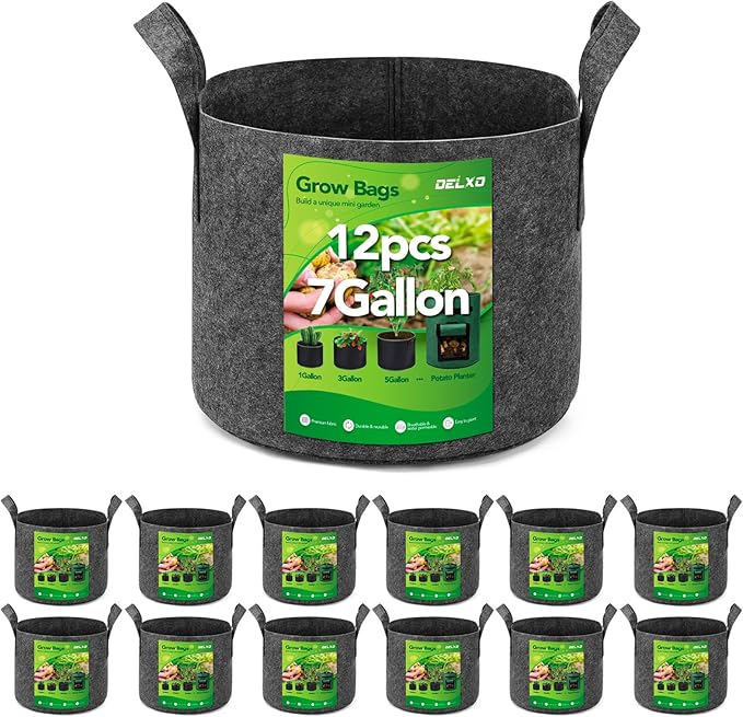 Delxo 12-Pack 7 Gallon Grow Bags Heavy Duty Aeration Fabric Pots Thickened Nonwoven Fabric Pots Plant Grow Bags