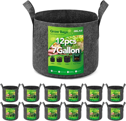 Delxo 12-Pack 7 Gallon Grow Bags Heavy Duty Aeration Fabric Pots Thickened Nonwoven Fabric Pots Plant Grow Bags