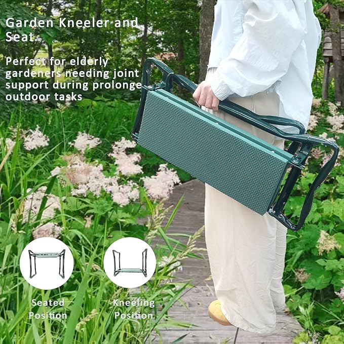 Garden Kneeler and Seat Heavy Duty - Foldable Kneeling Stool with Large Tool Pouch & Storage Bag, Space-Saving, Ideal Gift for Gardeners, Seniors & Parents