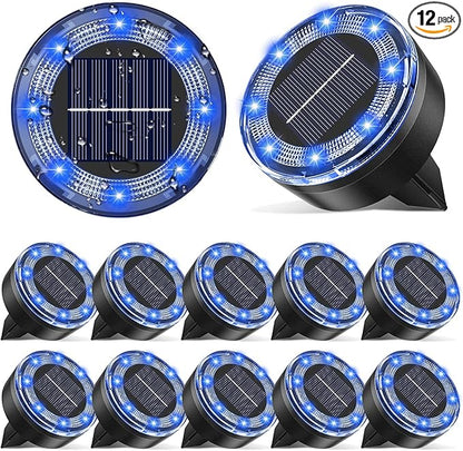 Mini Solar Ground Lights, 12 Pack Solar Lights Outdoor Waterproof, Upgraded LED Flat Landscape Lighting for Outside Pathway Garden Patio Yard Driveway,Blue