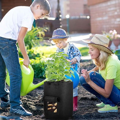 4-Pack 10 Gallon Potato Grow Bags with Flap Window, Heavy Duty Aeration Fabric Pots with Handles for Garden and Planting(Black)