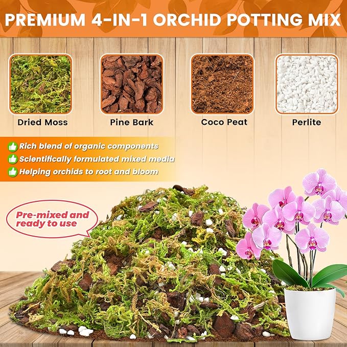 Legigo 2 QT Orchid Potting Mix for Repotting- Include Moss, Pine Bark, Perlite and Coco Peat, Orchid Bark Potting Mix, Orchid Soil for Potting Indoor Plants, Enhanced Drainage & Root Ventilation