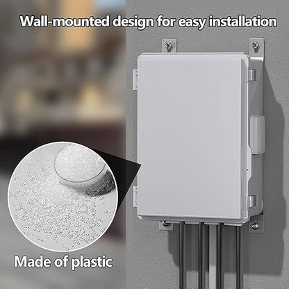 Electrical Junction Box, Ventilated Design, Cable Grommets, Indoor/Outdoor Use with Mounting Panel & Hinged Cover. Waterproof IP 65. (Grey Cover, 13.8"x9.7"x5.9")