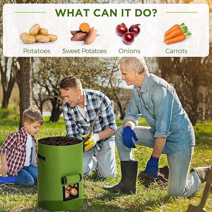 2 Pack 30 Gallon Potato Grow Bags with Harvest Window, Durable Garden Planter Bags with Handles for Potatoes, Tomatoes, and Vegetables - Indoor & Outdoor Gardening Supplies (Black,Green)