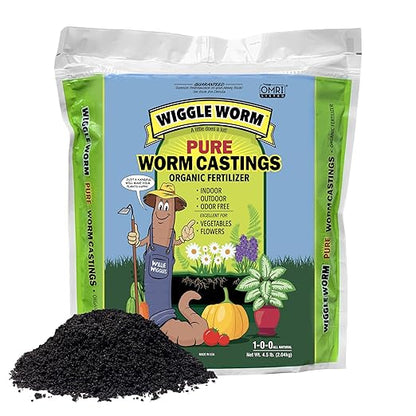 100% Pure Organic Mineral-Dense Worm Castings Fertilizer in Resealable Zipper Pouch, 4.5lbs - Improves Soil Fertility and Aeration for Growing Better Houseplants, Vegetables, and More