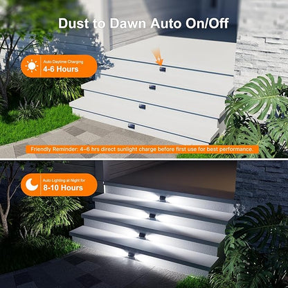 12 Pack Cool White Solar Powered Stair Lights for Outside Waterproof Deck Step Safety LED Ourdoor Decorative Lamp for Porch Railing, Backyard, Patio, Pathway, Garden, Pool, Easy Installation in 1 Min