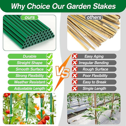 123PCS Garden Stakes Set with 36PCS 16 Inch Fiberglass Plant Sticks and Stake Arms, DIY 4ft 5ft 6ft 7ft 8ft Tomato Stakes, Garden Stakes for Vegetables Tomato Pepper Indoor Outdoor Plants