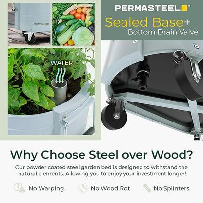 Permasteel Self-Watering Garden Bed, Rolling Planter for Vegetables, Flowers, Herbs, and Fruit, Outdoor Indoor, Caster Wheels, Blue