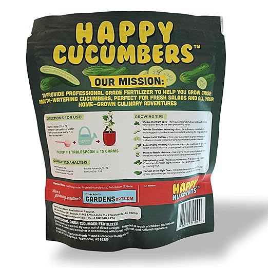 Happy Cucumber Fertilizer by Happy Nutrients Organic Premium Fertilizer for Cucumbers, Zucchini, Pumpkins, Squash & Melons – Fast-Acting, Nutrient-Rich Cucumber Plant Food for High Yields – 12 oz