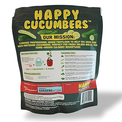 Happy Cucumber Fertilizer by Happy Nutrients Organic Premium Fertilizer for Cucumbers, Zucchini, Pumpkins, Squash & Melons – Fast-Acting, Nutrient-Rich Cucumber Plant Food for High Yields – 12 oz